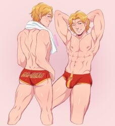 1boy bara bulge bulge_through_clothing bulge_under_clothes cars_(film) erection erection_under_clothes erection_under_clothing gay gay_male humanized lightning_mcqueen male muscular muscular_male pinup speedo wetwasabi yaoi