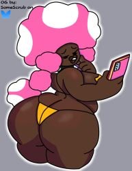 alternate_skin_color backboob big_breasts big_lips biting_lip dark_skin edit huge_ass mario_(series) phone tagme third-party_edit toadette