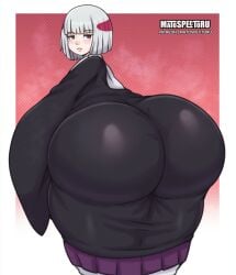 androgynous ass big_ass big_butt fat_ass huge_ass jujutsu_kaisen large_ass looking_at_viewer looking_back matospectoru multicolored_hair red_eyes red_hair solo thick_ass thick_thighs thighs uraume white_hair wide_hips