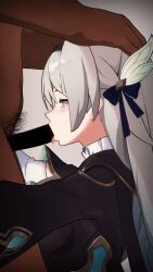 1boy 1girls 3d animated blowjob clothed_female_nude_male dark-skinned_male dark_skin deepthroat fellatio firefly_(honkai:_star_rail) forced_oral grey_hair hair_ornament hand_on_another's_head honkai:_star_rail honkai_(series) hoyoverse interracial light-skinned_female light_skin male_pubic_hair mihoyo pink_eye pubic_hair sferret side_view white_hair