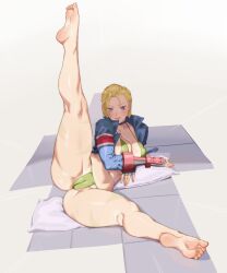 1girls arttoru big_breasts bikini blonde_hair breasts cammy_white feet full_body legs_apart no_text_version solo spread_legs street_fighter street_fighter_6 thick_thighs