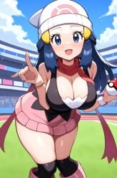 1girls :d ai_generated blue_eyes blue_hair blush blushing_at_viewer boots breasts curvy_body curvy_female curvy_figure curvy_hips curvy_thighs dawn_(pokemon) female female_focus female_only hat leggings long_hair looking_at_viewer pokeball pokemon pokemon_bw pokemon_dppt pokemon_dppt_(anime) scarf skirt solo_female stable_diffusion stadium stadium_background thedawn_hikari visible_breasts voluptuous voluptuous_female wide_hips wide_thighs wristwatch