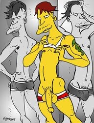 ass bulge circumcised cletus_spuckler clothes color flaccid hands_behind_head hands_on_hips human male male_only modeling nipples penis presenting pubic_hair shirt_lift shorts_down solo standing tagme tallywhacker tattoo testicles the_simpsons topless underwear undressing victor_hodge