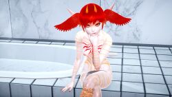 3d avian_feet avian_humanoid bathroom bird_feet bird_girl bird_humanoid feathered_wings feathers female_only harpy harpy_girl horns long_ears looking_at_viewer naked naked_female no_clothes nude nude_female orange_eyes orange_eyes_female orange_eyeshadow orange_stripes red_feathers red_hair red_nails riaykuras_playground self_upload sharp_ears sharp_nails sitting solo stella_funkelauge striped striped_body stripes tail tail_feathers wings wings_on_head