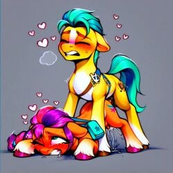 1boy 1girls ai_generated cum cum_inside cutie_mark earth_pony equid equine female feral feral_on_feral feral_only hitch_trailblazer_(mlp) hooves horse male mammal mane mlp_g5 my_little_pony pony sunny_starscout_(mlp)