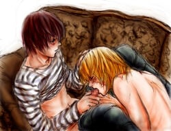 blush censored death_note fellatio gay mail_jeevas male matt_(death_note) mello mihael_keehl oral penis yaoi