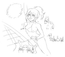 1girls accidental_exposure bikini female female_focus flat_chest gintama monochrome not_responding ponytail rough_sketch shimura_tae sketch solo_focus volleyball wardrobe_malfunction