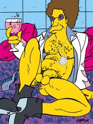 1boy afro anus_peek balls body_hair brown_hair champagne clothes color disco_ball disco_stu effectively_nude exposed_nipples flaccid foreskin front_view holding human indoors inviting_to_sex male male_only necklace open_shirt penis pillows presenting sitting solo spread_legs sunglasses tagme testicles the_simpsons uncut underwear_removed unretracted_foreskin victor_hodge wine_glass