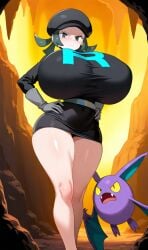 ai_generated angry big_breasts breasts cave criminal crobat female green_hair pokemon team_rainbow_rocket_grunt_(female) teamrocktgrl thick_thighs