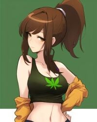 420 420_(number) ai_generated brown_eyes brown_hair marijuana original_character tank_top weed