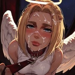 ai_generated angel angel_costume angel_wings attack_on_titan christa_lenz civitai collar cum cum_on_face cum_on_hair facial female halloween halloween_costume halo historia_reiss leash pikachu1938 shingeki_no_kyojin tagme white_dress