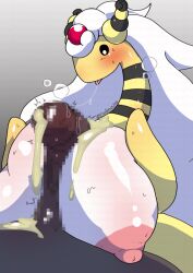 ampharos anthro big_breasts black_eyes blush bodily_fluids breast_play breasts censored cum cum_on_breasts cum_on_penis dark_body dark_skin digital_media_(artwork) duo erection female generation_2_pokemon genital_fluids genitals hair huge_breasts humanoid long_neck male male/female mega_ampharos mega_evolution mosaic_censorship nakaasa nintendo nipples nude paizuri penis pink_nipples pokemon pokemon_(species) red_gem sex titjob tongue tongue_out white_hair yellow_body yellow_skin