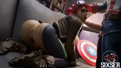 1boy 1girls after_blowjob anus big_ass big_butt breasts brite_bomber britestar captain_america crossover female fortnite fortnite:_battle_royale functionally_nude functionally_nude_female imminent_oral imminent_sex jacket kneeling looking_at_viewer male marvel marvel_comics partially_clothed partially_clothed_female penis penis_out pussy sixser