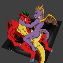 1:1 activision american_dragon:_jake_long anthro big_penis bodily_fluids cum cum_in_ass cum_inside disney dragon genital_fluids genitals hi_res humanoid jake_long male male/male nazuranoke penis scalie spyro spyro_reignited_trilogy spyro_the_dragon watermark wings