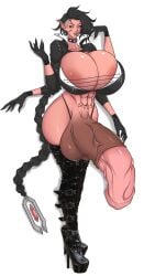 1futa 4_arms abs absurd_res areola_slip balls black_hair braid braided_hair breasts breasts_bigger_than_head bursting_clothes choker clothed clothing flaccid futa_only futanari gigantic_breasts gigantic_penis high_heel_boots horsecock horsecock_futanari huge_breasts huge_cock human intersex jana_jakorr light-skinned_futanari light_skin mostly_nude multi_arm multi_limb oc penis solo solo_futa spiked_collar standing thick_thighs wide_hips zettonsfw