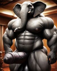 1boy ai_generated anthro elephant elephant_penis huge_balls huge_cock muscular muscular_anthro muscular_male