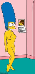 blue_hair calendar_(object) color curly_hair eyes female female_only hair huge_eyes human indoors long_hair marge_simpson matt_groening_(style) nude open_eyes pat_kassab skin solo standing the_simpsons toony yellow_skin