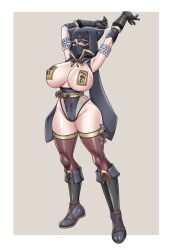 areola arms_over_head big_breasts breasts brown_eyes brown_hair cameltoe capcom face_mask fishnet gloves hoodie kamura_(armor) koneko_(thekite) large_breasts lavionartz monster_hunter monster_hunter_rise oc pasties stockings thighs