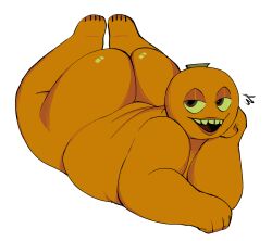 1boy annoying_orange anthro ass big_ass fat_ass fruit hi_res highres humanoid kappi0 laying_down loaltoff looking_at_viewer male male_only orange orange_(annoying_orange) orange_body overweight pose solo tagme watermark white_background