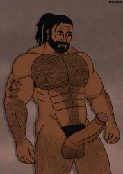 1boy abs artist_name assassin assassin's_creed_(series) assassin's_creed_origins balls ballsack bara bayek_of_siwa beard black_hair body_hair brown_eyes chest_hair daddy dick dilf dreadlocks egyptian erection facial_hair filifuck foreskin hairy_armpits hairy_arms hairy_balls hairy_chest hairy_legs hairy_male human intact long_hair_male male male_nipples male_only manly mature_male muscles muscular_arms muscular_male mustache nude_male partially_retracted_foreskin pecs penis precum precum_drip precum_on_penis scrotum smooth_penis solo tattoo tattooed_arm testicles uncircumcised uncut