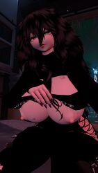 3d big_breasts breasts exposed_breasts flashing flashing_breasts goth goth_girl grey_eyes kallylady teasing vrchat vrchat_avatar