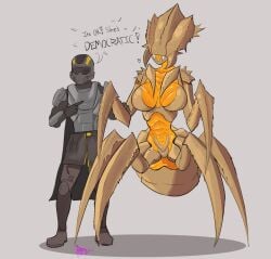 1girl 1girls arthropod breasts bug_girl cute female helldiver_(helldivers) helldivers helldivers_2 human human_on_alien humanoid insect_girl insects phrenpai tagme terminid terminid_warrior text tongue_out