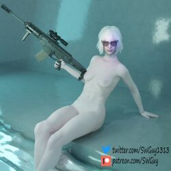 1girls 3d albino blender breasts glasses gun iana_(rainbow_six) nude nude_female painted_nails pool rainbow_six rainbow_six_siege rifle sunglasses swguy1313_(artist) tits white_hair