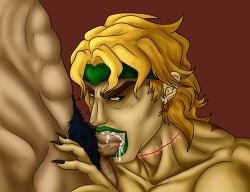 2boys blonde_hair claws dio_brando fangs gay green_lipstick jojo's_bizarre_adventure lipstick male male/male male_only nude_male oral pubic_hair saliva saliva_on_penis smutpriestward stardust_crusaders vampire yaoi