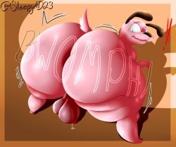 anthro ass ass_expansion ass_focus balls bent_over big_ass big_balls bodily_fluids canid canine canis cartoon_network chubby chubby_anthro chubby_male courage courage_the_cowardly_dog courage_the_cowardly_dog_(character) curvy curvy_figure domestic_dog dripping exclamation_point expansion expansion_sounds fat fur genital_fluids genitals huge_ass huge_hips hyper hyper_ass leaking leaking_precum looking_at_ass looking_back male male_only mammal obese obese_anthro obese_male overweight overweight_anthro overweight_male penis pink_body pink_fur precum precum_drip presenting presenting_hindquarters simple_background sleepyinu slightly_chubby solo solo_focus surprised surprised_expression tail teapot_(body_type) text thick_ass voluptuous wide_hips