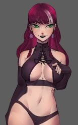 big_breasts eirlys female female_only green_eyes pink_hair