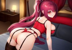 1girls ass breasts butt female_only japanese large_breasts looking_at_viewer panties ponytail under_night_in-birth vermillion_dice yuzuriha_(under_night_in-birth)