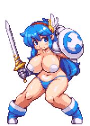 animated armor blue_eyes blue_hair bouncing_breasts breasts pixel_art sb tecna_(yumurama) transparent_background