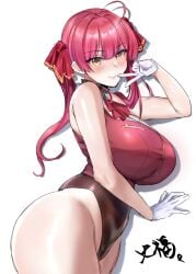 1girls breasts daihuku12130 female heterochromia hololive hololive_fantasy hololive_japan houshou_marine large_breasts leotard red_hair solo tagme virtual_youtuber white_gloves