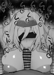 1boy 1girls :>= big_breasts big_penis black_and_white blindfold blowjob blush censored detailed_background drooling erect_nipple erect_nipples eyelashes fellatio goblin_slayer heart human indoor inside kurotama long_hair male male_pov oral oral_sex room saliva shiny shiny_skin sketch sound_effects sweat sword_maiden_(goblin_slayer) text tongue_out veil vein veins veiny veiny_penis