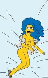 breasts clothes color female female_only hair_down human long_hair lying marge_simpson nipples on_side pat_kassab solo tagme the_simpsons