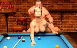 1boy1girl 3d alexfrazer brian_irons crossover eastern_and_western_character fat_man from_behind grabbing_head large_breasts mf pool_table resident_evil rey sex smile star_wars