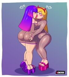 2girls ass ass_grab big_ass big_butt blonde_hair bottomless disney disney_channel female female_only fishnets glitch_techs high_heels kenergi kissing lesbian lesbian_kiss miko_kubota multiple_girls nickelodeon purple_hair shiny_skin small_breasts star_butterfly star_vs_the_forces_of_evil thick_ass thick_thighs thighhighs thighs two_tone_hair yuri