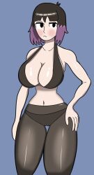 ass big_ass big_breasts black_bra black_eyes black_hair black_panties black_pantyhose black_underwear blush blushing_at_viewer bra breasts crabla hand_on_hip hilda_(series) huge_ass huge_breasts kaisa_(hilda) large_ass large_breasts looking_at_viewer navel pale-skinned_female pale_skin panties panties_visible_through_clothing pantyhose purple_hair short_hair two_tone_hair underwear voluptuous voluptuous_female wide_hips