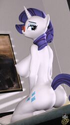 anthro ass blue_eyes cutie_mark equid equine eyewear female friendship_is_magic glasses hair hasbro horn mammal midnightdanny my_little_pony purple_hair purple_tail rarity_(mlp) solo tail unicorn white_body white_skin