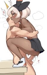 1boy 1girls athletic_female bea_(pokemon) blush dark-skinned_female dark_skin female full_body human interracial light-skinned_male male male/female pale-skinned_male pale_skin penis pokemon sex short_hair silver_hair skirt topless vehn