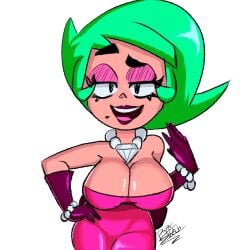 big_breasts brawl_stars breasts clothed clothing green_hair inviting lola_(brawl_stars) makeup papersketch sfw