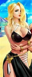 1girls beach bikini blonde_female blonde_hair blue_eyes curvy_figure edit female huge_breasts king_of_fighters long_hair looking_at_viewer mature_(kof) snk