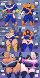 2girls all_for_one all_might ass_bigger_than_breasts ass_bigger_than_head ass_bigger_than_torso ass_expansion ass_to_ass bbw bimbo bimbofication black_hair black_sclera blonde_hair blue_eyes brainwashing breast_expansion breasts_bigger_than_head choker clothing_transformation corruption curvaceous curvy endeavor_(my_hero_academia) enji_todoroki groping groping_ass groping_from_behind hair_color_change heart hi_res highres huge_ass huge_breasts hyper_ass hyper_bimbo hyper_breasts hyper_thighs identity_death light-skinned_female light-skinned_male light_skin long_fingernails massive_ass massive_breasts mental_transformation mtf_crossgender mtf_transformation muscular muscular_male my_hero_academia pink_eyes red_hair saturnxart speech_bubble superhero tan-skinned_female tan_body tan_skin text text_bubble thick_thighs thigh_expansion toshinori_yagi transformation_sequence wide_hips