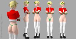 1boy 3d ass balls blender blender_cycles blonde_hair bottomless bulge character_sheet christmas christmas_outfit elf femboy flaccid_penis foreskin green_eyes high_heels holly_(plant) male male_only navel no_panties original original_character painted_fingernails painted_nails penis pointy_ears small_penis striped_clothing thighhighs thighs thong uncircumcised uncut white_legwear white_thighhighs zeroandrogynous