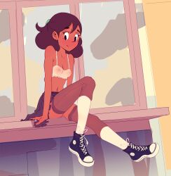 bra breasts connie_maheswaran dark-skinned_female dark_skin jearz nipples petite see-through see-through_bra see-through_clothing see_through shoes sitting skinny skirt sneakers steven_universe window window_sill