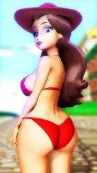 1girls 3d 3d_(artwork) ass big_ass big_breasts bikini blue_eyes breasts brown_hair busty fat_ass female female_only from_behind highres huge_ass large_breasts legs long_hair makeup mario_(series) nintendo pauline pauline_(mario) red_bikini seductive_smile sensual sideboob smile solo sweat swimsuit tagme thick_thighs thighs virtualblueam2 water