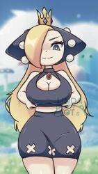 big_breasts black_dress blue_eyes looking_at_viewer looking_down mario_(series) mario_tennis nintendo wapeach