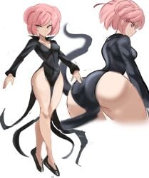 1girls 2d_(artwork) ass big_ass breasts butt_fang doki_doki_literature_club floating long_legs medium_breasts natsuki_(doki_doki_literature_club) one-punch_man pink_eyes pink_hair rakeemspoon short_hair small_breasts solo solo_female tatsumaki tatsumaki_(cosplay) thighs wide_hips