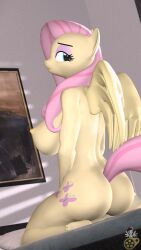 3d 3d_(artwork) anthro ass cutie_mark digital_media_(artwork) eyelashes eyeshadow female female_only fluttershy_(mlp) friendship_is_magic hair hasbro long_hair midnightdanny my_little_pony pink_hair solo source_filmmaker tail yellow_body yellow_skin