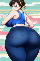 abstract_background ai_generated ass ass_focus big_ass blue_eyes blue_jeans blush busty chun-li curvy denim_jeans fat_ass female female_only from_behind hi_res highres huge_ass jeans looking_at_viewer looking_back patterned_background seraphim_ai smile solo stable_diffusion street_fighter street_fighter_alpha tight_jeans